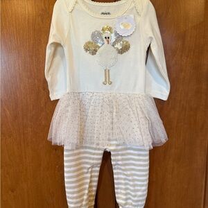 Mud Pie White and Gold Baby Outfit